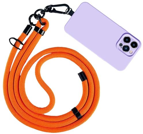 Soporte para teléfono, correa de nailon antirrobo, correa cruzada con parche, correa de nailon ajustable para el cuello compatible con la mayoría de teléfonos inteligentes, Naranja 1, Refer to