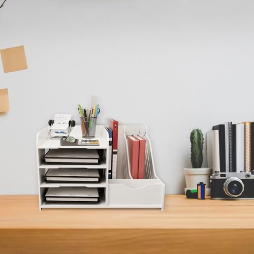 Briefablage, stapelbar, A4, Schreibtisch-Organizer, Holz, Kunststoff, weißes Papiertablett für Zuhause, Büro, Schule, 40 x 31 x 25 cm, Weiß (2 Stück)