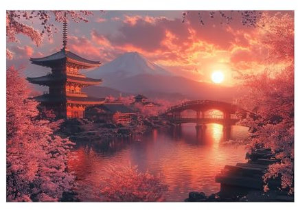 TERUEA Painting Impression sur Toile des Elégantes Paysage de cerisiers en fleurs au Japon Art mural sur toile, célèbre peinture à de jardin fleur de jardin,(rose)-80x120cm Sans cadre