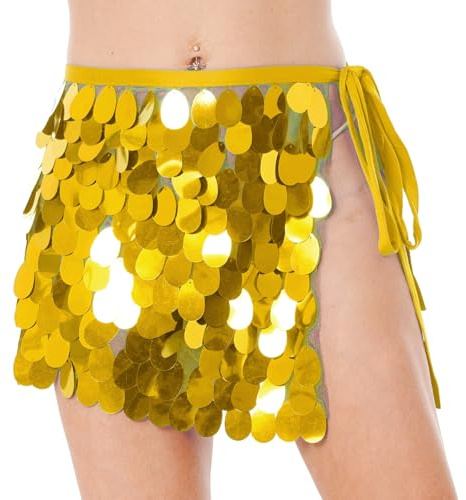 Glitzer Sexy Rock Pailletten Hüftrock Quastenrock Hüftschal Bauchtanz Kostüm Tanzkleid Hüfttuch für Damen Mädchen Tanzparty Club Rave Outfit