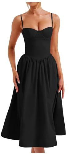Robe Corset Femme Taille Haute- Robe De Soiree Femme Sexy Ourlet Plissé avec Fines Bretelles Chic Et élégante Swing DéContracté Classique Grande Taille Dress de FêTe Ceremonie Plage Princesse