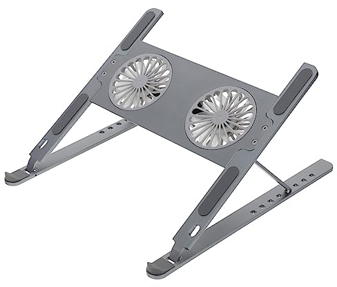 DOITOOL Soporte Ajustable para Portátil Almohadilla De Enfriamiento Silenciosa y Ventiladores Led, Soporte Ergonómico para Laptop y Tablet, Adecuado para Oficina y Juegos, Color Gris
