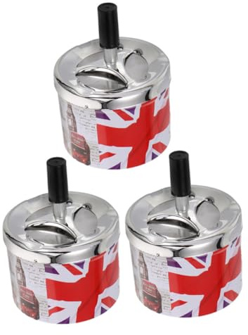 VALICLUD 3pcs Stainless Steel Metal Ashtray Rotating Lid Automatic Extinguishing Large Outdoor Ashtrays for Cigarettes Portable Table Decoration