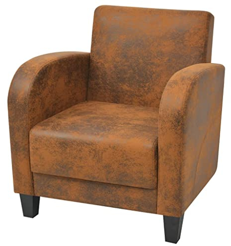 Tonture Brauner Sessel Wildleder-Optik, Retro-Design, Holzrahmen, 73x72x76cm, bequemer Polstersessel für Wohnzimmer, Schlafzimmer, Büro, gemütlicher Lese-Stuhl, Erwachsene