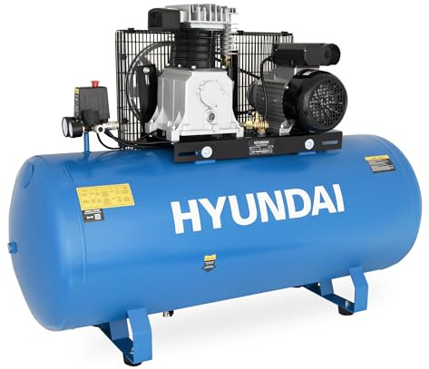 HYUNDAI Kolbenkompressor BAC3200E – Druckluft-Kompressor mit 3 PS (2.2 kW), 200 l Kessel, 10 bar, 230 V, max. Abgabeleistung 250 l/min, Keilriemenantrieb