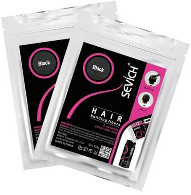 SEVICH Strö hår 2-pack (2 x 100 g) – 100 g påfyllningspaket för håravfall eller tunt böljande hår, hårtätning för män och kvinnor hår svart