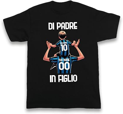 D&Vlab T-Shirt Maglia Bimbo Bambini Divertenti Maglietta di Padre in Figlio Personalizzato con Nome in 100% Cotone per papà Tifosi Calcio Squadre Ultras Nero Azzurri Interisti