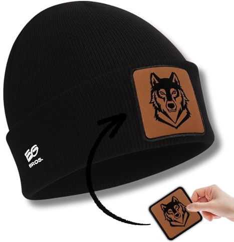 EG BROS Wintermütze Beanie Damen Herren Unisex – mit austauschbarem Patch/Logo (Klett-Haken), personalisierbar – dehnbar One Size – ideal für Winter & Streetwear