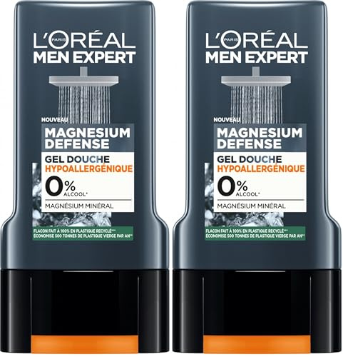 L'Oréal Paris Men Expert Magnesium Defense Gel Douche Hypoallergénique 0% (Lot de 2)