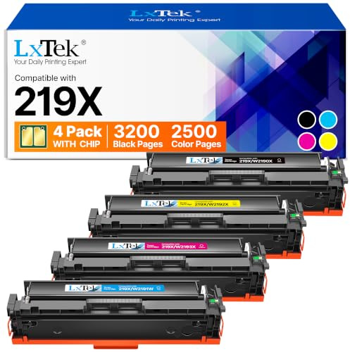 LxTek 219X con chip Toner compatibile per HP 219X 219A W2190X W2090A per HP Color LaserJet Pro MFP 3302fdwg 3302sdwg 3302fdng 3302fdw 3302sdw 3202fdn 3202dw 3302dn (Nero Ciano Giallo Magenta, 4-Pack)