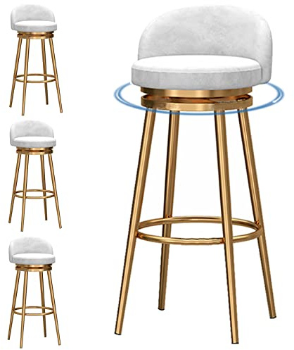 Set Med 4 Sammetsklädda Svängbara Motpallar Med Ryggstöd – Blå, 65/75 Cm Sitthöjd(White-1,75cm)