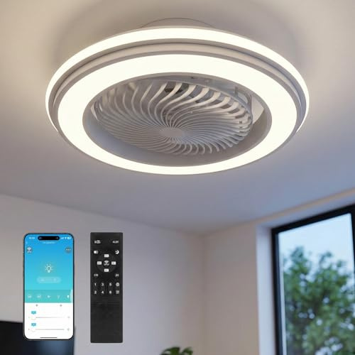 SXLXQM 360° Oszillierend Deckenventilator mit Beleuchtung 53cm, 67W LED Deckenleuchte mit Ventilator, Leise DC-Motor, Dimmbar, Timer, App und Fernbedienung, für Wohnzimmer und Schlafzimmer, Weiß
