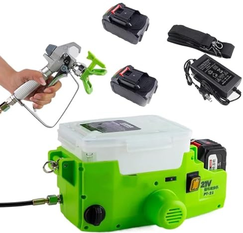 Pulverizador de pintura sin aire, portátil, con 2 baterías de litio de 5000 mAh, manguera de 1,5 m, 6 velocidades de engranaje ajustables para uso interior y exterior del hogar