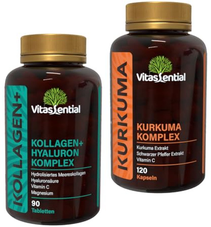 Premium Gelenk & Beweglichkeit Set: Marine Kollagen + Hyaluron & Kurkuma Komplex mit Piperin – 210 Stück Kur – Hochdosiert mit 95% Curcumin & Vitamin C – Für Knorpel, Knochen, Haut & Entzündungsbalanc