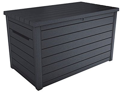 Koll Living Auflagenbox/Kissenbox Goliath XXL 870 Liter Farbe : Graphit l 100% Wasserdicht l mit Belüftung dadurch kein übler Geruch/Schimmel l Moderne Holzoptik l Deckel belastbar bis 50 KG