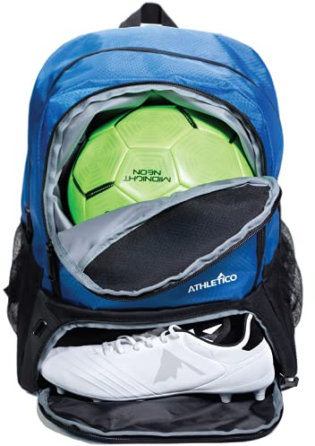 Athletico Youth Soccer Bag - Soccer Backpack & Bags for Basketball, Volleyball & Football | Includes Separate Cleat and Ball Compartment (Blue)