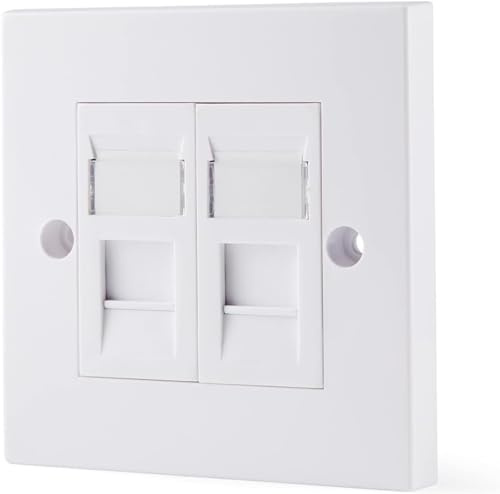 rhinocables CAT6A Ethernet Faceplate, RJ45 Socket Wall Plate (1, 2 Port) | RJ45 Socket: This faceplate provides a universal fit and improved network connection for installing any CAT6a cable. Double