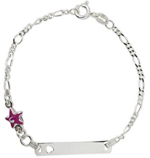 Aka Gioielli® - Kinder ID Armband 925 Sterling Silber mit Fuchsia emaille Stern und ausgestanztem Herz, Geschenk für Mädchen