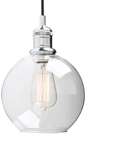 Yosoan Lighting Industrial Loft Bar 7.9” Globe Glass Shade Pendant Light Fittings, Edison Hanging Ceiling Lamp Decorative Lighting for for Kitchen Island Living Room Bedroom Dining Room (Chrome)