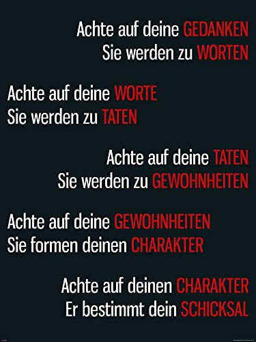 empireposter Motivational - Achte auf Deine Gedanken - Motivations Poster Plakat Druck - Größe 60x80 cm + 2 St Posterleisten Holz 61 cm