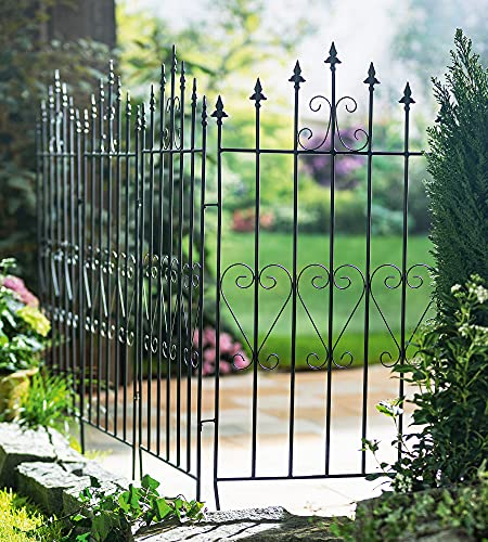 Dekozaun Lilie, 4er Set, 111 cm hoch, erweiterbarer Vintage Metallzaun schwarz, Gartenzaun, Steckzaun, Zierzaun, Vorgartenzaun, 4x Zaunelement 53 cm breit zum Stecken