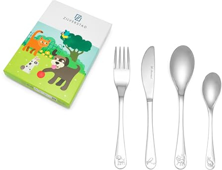 Zilverstad Posate per Bambini, Acciaio Inox 304, Argento, 215x155x25