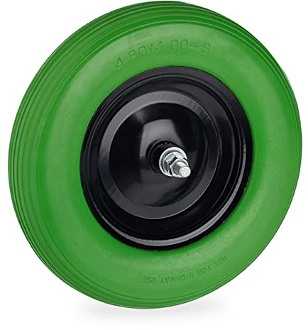 Relaxdays Ruote Carriola 4.80 4.00-8, Gomma Piena con Cerchione in Acciaio e ASSE, da Carrello, Fino 120 kg, Verde Nero