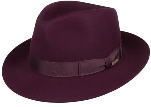 Stetson Penn Bogarthut Fedora-Hut Haarfilz Made in EU Damen und Herren Sommer Winter Pflaume 56 cm