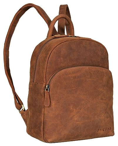 STILORD Linnea Damen Rucksack Elegant Klein Vintage Lederrucksack für Frauen Daypack Cityrucksack Mini Backpack Handtasche Schultertasche aus echtem Leder Farbe:tan - Dunkelbraun