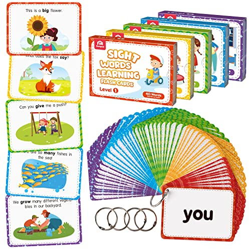 Coogam Sight Words Flashcards,220 Dolch Sightwords Game with Pictures & Sentences,Literacy Learning Reading Cards Toy for Kids 3 4 5 Year Old