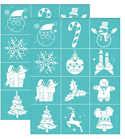 OLYCRAFT 2 Stück 22x28cm Weihnachten Siebdruck Schablonen Schneeflocke Geschenkbox Selbstklebende Schablonen Schneemann Mesh Transfers Siebdruck Wiederverwendbare Schablone für Malerei auf Holz