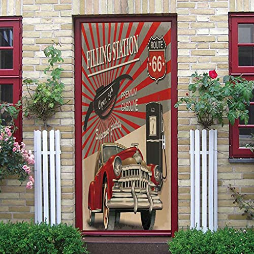 JGCAI Türaufkleber Selbstklebendes Türbild 3D Rotes Auto Fototapete Türfolie Poster Tapete PVC Wasserdicht Abnehmbare Wandbilder Für Schlafzimmer Dekoration 88x200cm Türtapete