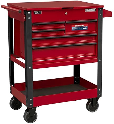Sealey Heavy-Duty Mobile Tool & Parts Trolley with 5 Drawers and Lockable Top, Overall Size (W x D x H): 940 x 515 x 1050mm, Overall Size (W x D x H): 940 x 515 x 1050mm.
