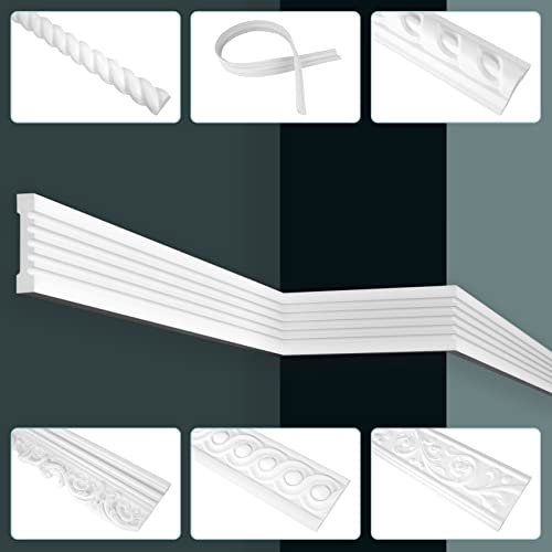 GRAND DECOR Stuckleisten Wand flach, PU Hartschaum & Flexibel - 2m Wandleisten modern glatt Zierprofile Flachleisten Dekorbau (2 Meter CR779 Flexi)