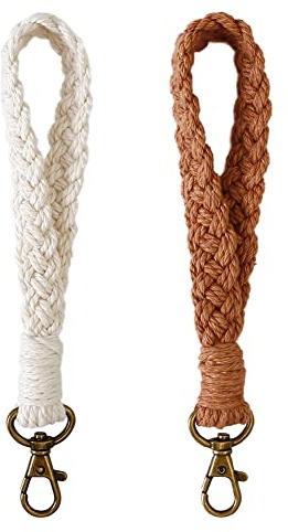 AOKSUNOVA 2 Stück Schlüsselanhänger Makramee Armband Schlüsselband Frau Schlüsselband Kurz Boho Lanyard