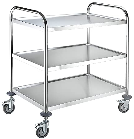 BPT servierwagen Edelstahl küchenwagen auf Rollen mit runder Griff,rollwagen für Restaurants Mit 4-Bremsräder (3 böden)