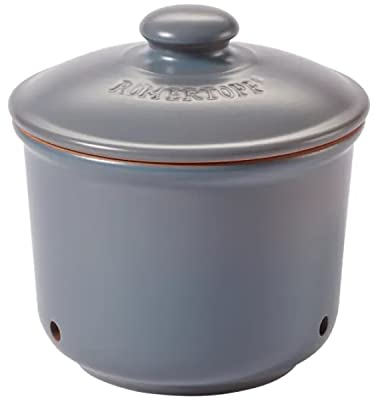 Römertopf Knoblauchtopf MINI aus Naturton, blau-grau, Ø 12,5 x 13 cm, ca. 200 g, belüfteter Keramik-Vorratstopf mit 3 Lüftungslöchern, innen glasiert, spülmaschinengeeignet