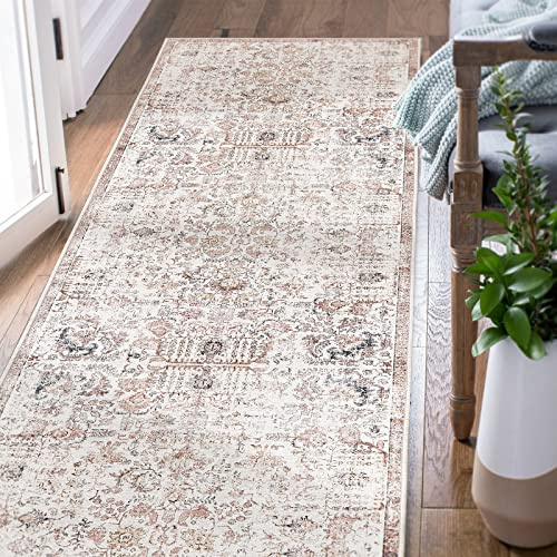 TOPICK Tapis de couloir 60 x 240 cm, tapis vintage pour couloir, rétro, pliable, fin, lavable, multi floral, antidérapant, pour intérieur, salle de bain, cuisine, chambre à coucher, salon