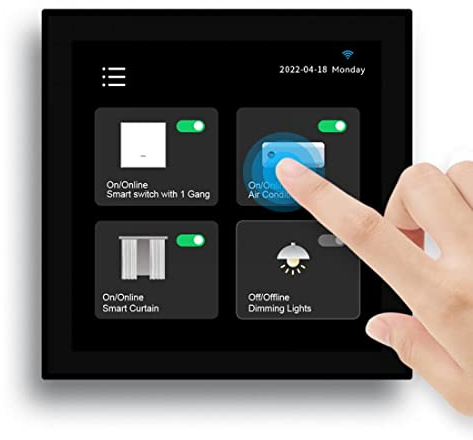 ARMYJY Smart Home Bedienfeld, WiFi Smart Scene Wandschalter APP Fernbedienung mit 4 Zoll LCD Touchscreen, Temperatur Wetterdisplay, Schwarz