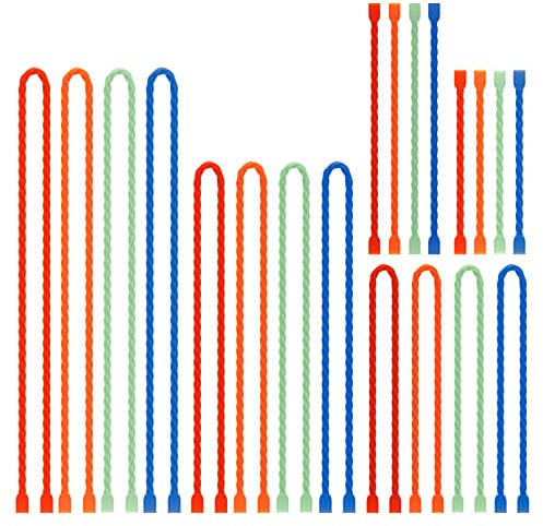 Gesipor 20 bridas de silicona – Bridas de goma reutilizables flexibles con núcleo de acero para agrupar y sostener, bridas multiusos para interiores y exteriores (4 pulgadas + 6 pulgadas + 12 pulgadas