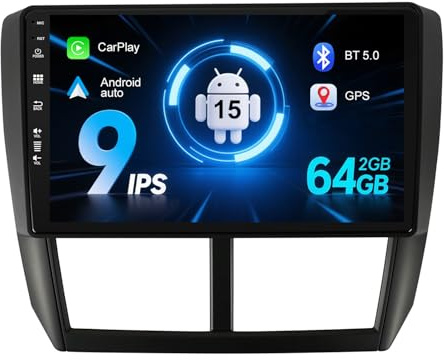 9-Zoll-Autoradio für Subaru Foreste/Impreza WRX STI 2008–2014, Android 14 CarPlay/Android Auto-Autoradio mit Lenkradsteuerung/Split-Screen (2 GB + 32 GB)