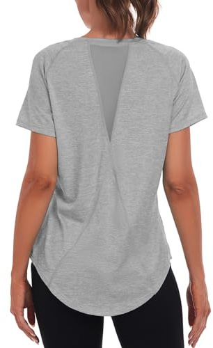 Jlowesun Women's Gym Shirts, Short Sleeve Lightweight Moisture Wicking Quick Dry Back Mesh Loose Fit Sports Tops for Ladies