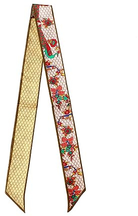 JERLA 100% Mulberry silk Scarf Bag Head Hair Ribbon Handbag Handle wrap Tie Bundle Neckerchief Scarf for women (Peacock flower coffee)