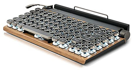 Wresetly Tastiera per Macchina da Scrivere retrò Tastiera Bluetooth Fili Tastiera Punk Meccanica USB per PC Desktop/Laptop/Colore Legno del Telefono
