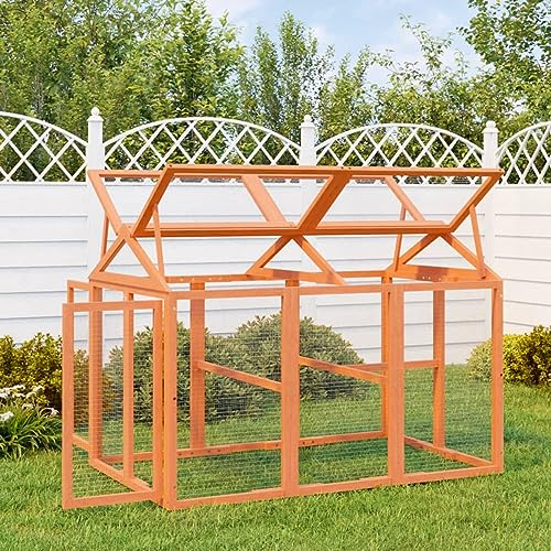 BAZZI Outdoor Freilaufgehege und Hühnerstall aus Holz, Hühnergehege in Braun, 141x94x104 cm, Freilandhaltung, Geflügelstall, Hühnerhaus, Kaninchenkäfig, Aus Kiefern Massivholz