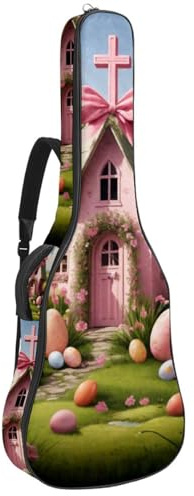 Akustikgitarre Tasche, Universal Koffer für 40/41/42 Zoll Gitarre, wasserdichte Gigbag, Pink Easter Cross House, mehrfarbig, 42.9x16.9x4.7 in, Gitarrentasche