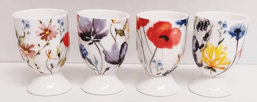 Rainbow Decors Wildflowers Lot de 4 coquetiers en porcelaine fine Motif fleurs vives Décoré à la main