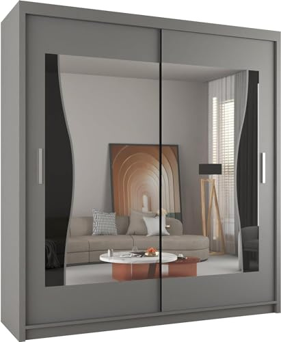 SLIDING WARDROBE 4U Carolina Free Standing Slidintg Double Mirror Door Wardrobe (Grey, 120cm)