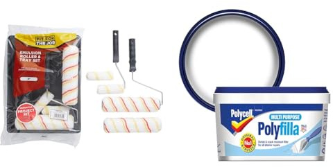Fit For The Job FRRT003 7 Piece Emulsion Paint Roller Set, 2X 9 inch & 2X Mini Paint Rollers & Polycell PLCMPPR600GS Multi Purpose Polyfilla Ready Mixed, 600 g, Off-White