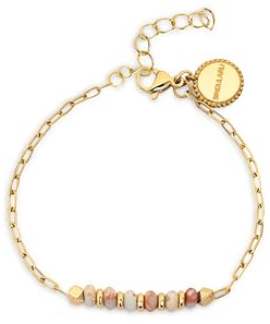 SINGULARU - Pulsera Daylight Acero Baño Oro. Acero con Acabado Baño de Oro de 18 Kt y Piedras Naturales. Joyas para Mujer